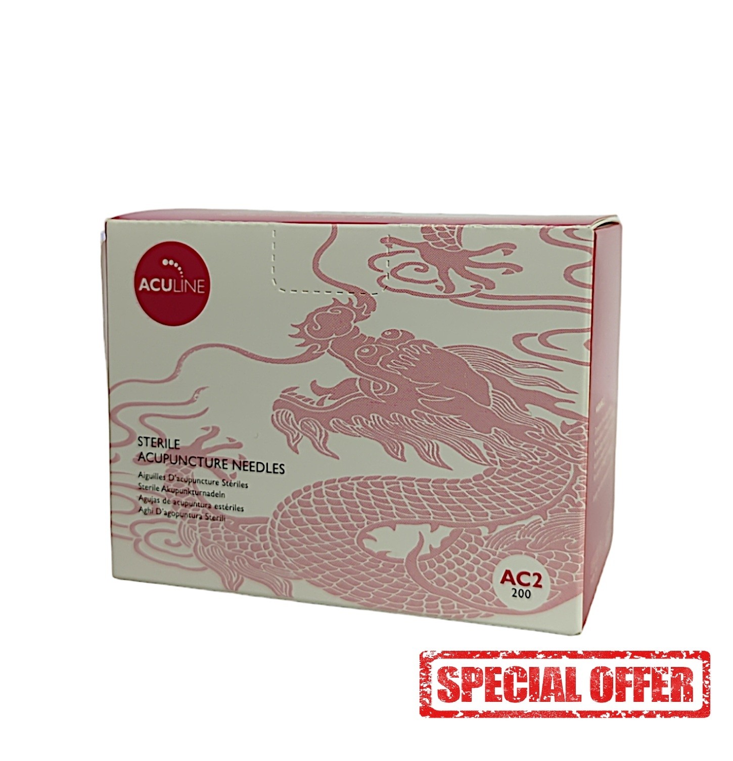 Aculine Copper Handle Needle (200 needles with guide tube)-50mm-Pink (0.22mm) LOW EXPIRY 11/26